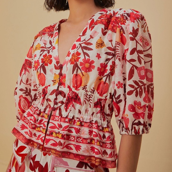 Farm Rio Off-White Romantic Orchard Crop Blouse - Picture 1 of 5